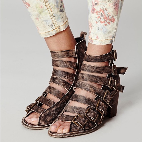 Free People Shoes - Free People Canton Distressed Buckle Strappy Heels